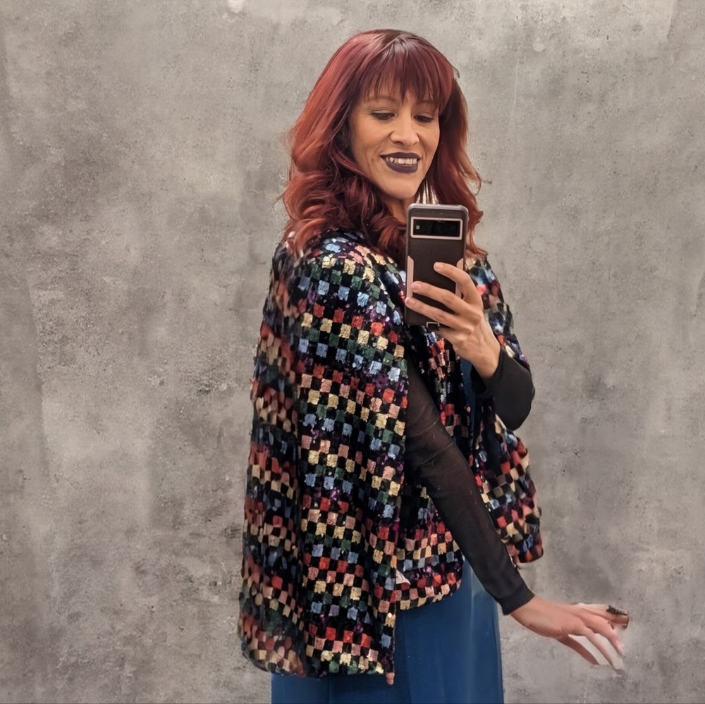 Buru Chic Multicolor Sequin Cape Jacket - image 6